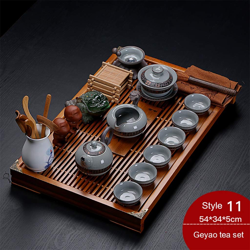 Ceramiczny zestaw do herbaty Kung Fu z tacą drenażową, elegancki zestaw do serwowania herbaty do domu i biura, mały stolik kawowy, taca na herbatę, idealna na ceremonię parzenia herbaty (kolor