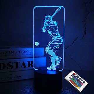 Baseball 3D Night Light, Baseball Batter Sport Gifts Bedside Lamp for Xmas Holiday Birthday Gifts for Kids Baseball Fan with Remote Control 16 Colors Changing + 4 Changing Mode + Dim Function