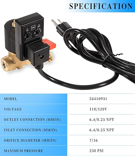 Miniatura 3 de Replacement for Edv200 Automatic Electronic Drain Valve Removes Condensed Water And Oil From The Air Receiver Tank 1/4 NPT 110/120v 7/16" ORF
