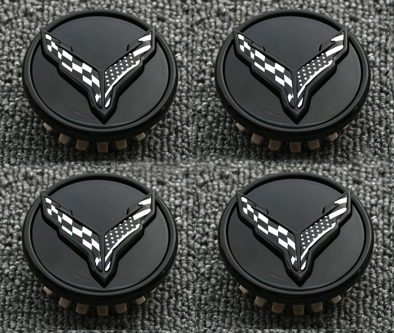 Set of 4 USA Flags Wheel Center Cap Flash Cross Replacement for 2020-2025 C8 Corvette 84691535 White Black