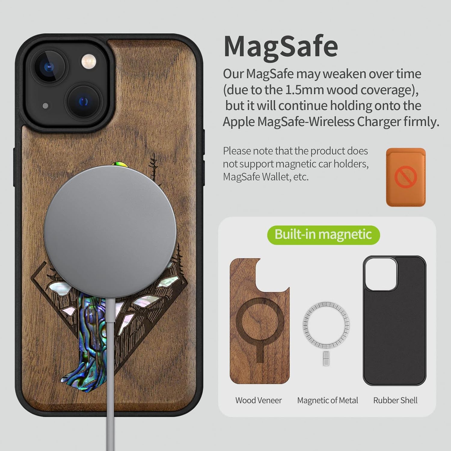 Carveit Designer Wooden Protective Magnetic Case for iPhone 14 Case [Wood Engraving & Shell Inlay] Compatible with iPhone 14 MagSafe (Falls-Walnut)