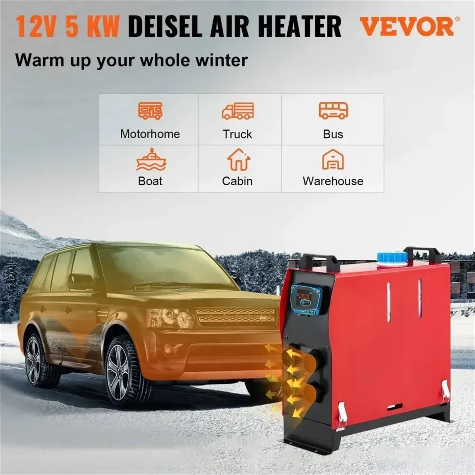 samochodowy Nagrzewnica Ogrzewacz powietrza na olej napędowy 5 kW, 12 V, wielofunkcyjny, ogrzewanie postojowe, 4 otwory, monitor LCD, szybkie nagrzewanie Nagrzewnica postojowa
