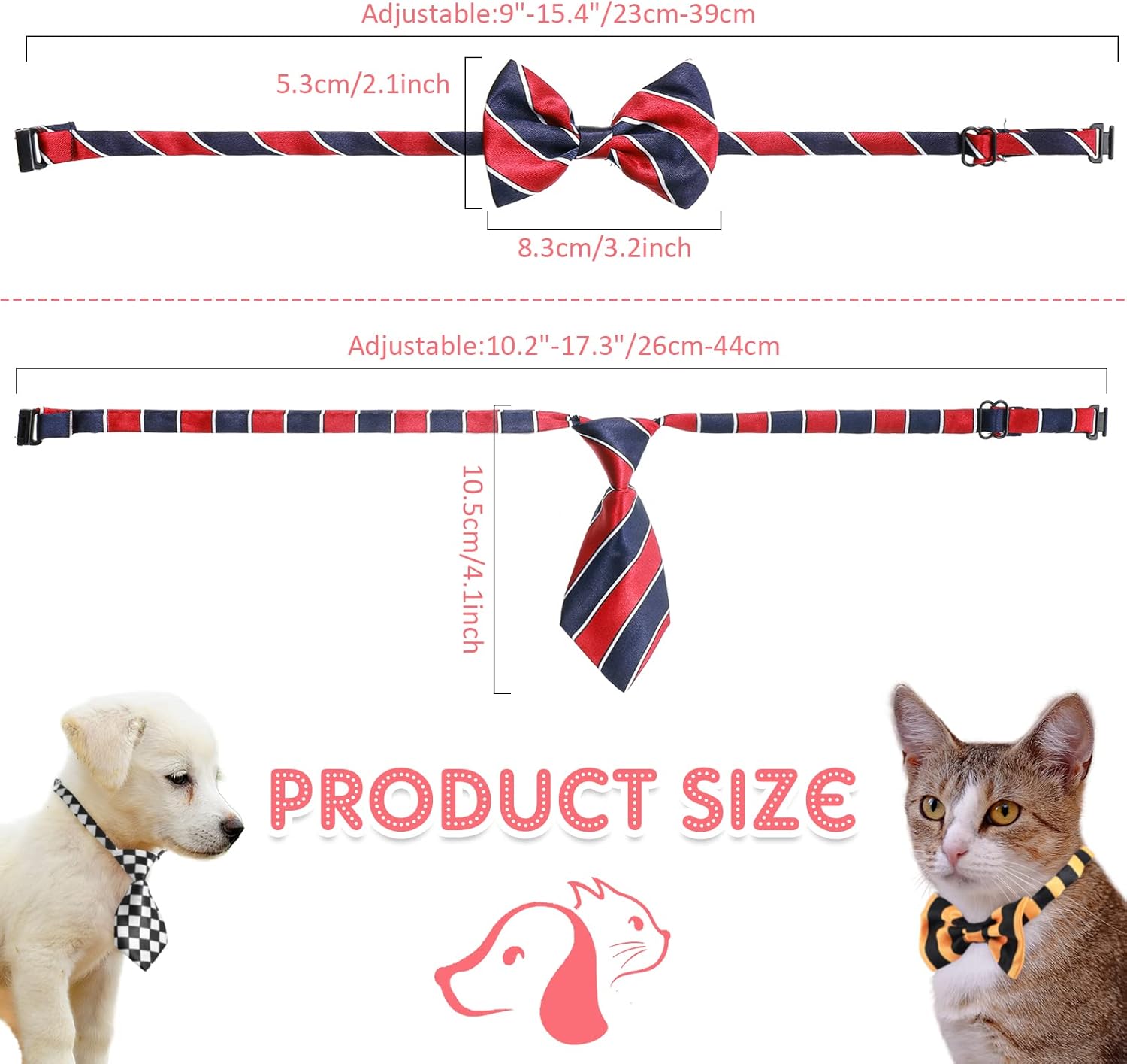 Reginary 70 Pieces Adjustable Dog Bow Ties Set Includes 40 Pet Bow Ties and 30 Neckties Dog Bowties Collars Grooming Accessories for Large Pets Cats Daily Wearing Holiday