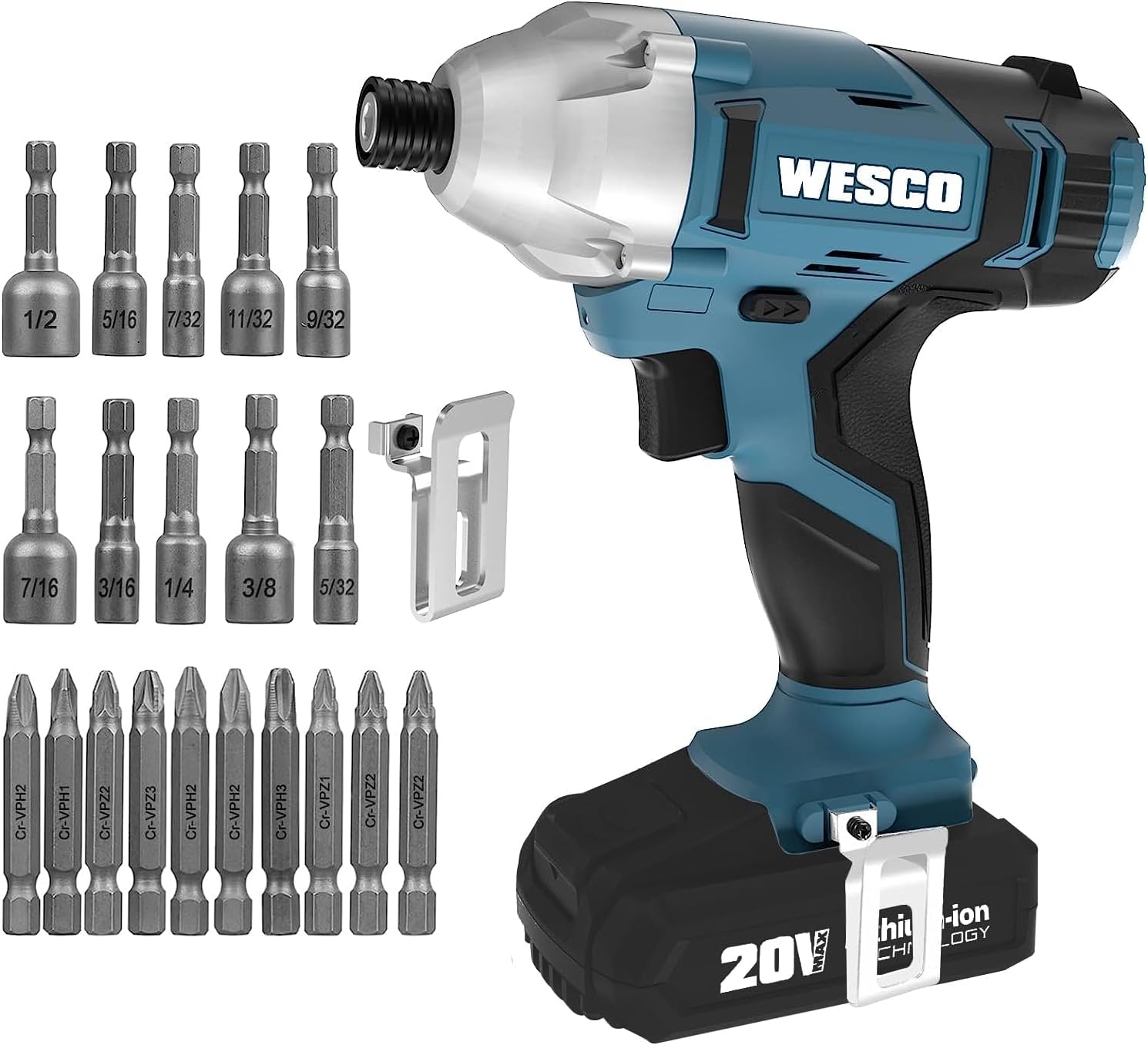 Cordless Power Impact Driver 20V Impact Driver Kit, Li-ion Battery & Fast Charger,1/4-Inch Hex Impact Drill Bits/Driver 23pcs Power Tool Set for Home ＆ Car