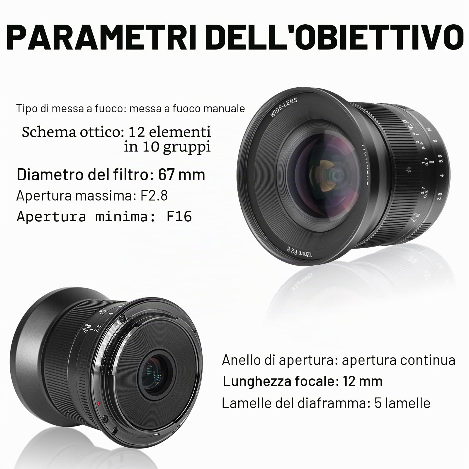 7artisans 12 mm F2.8 Mark Ⅱ Ultra grandangolare APS-C Messa a fuoco manuale Prime Lens compatibile per Canon RF Mount Mirrorless Fotocamere EOS R/EOS R3/EOS RP/EOS R5/EOS R6