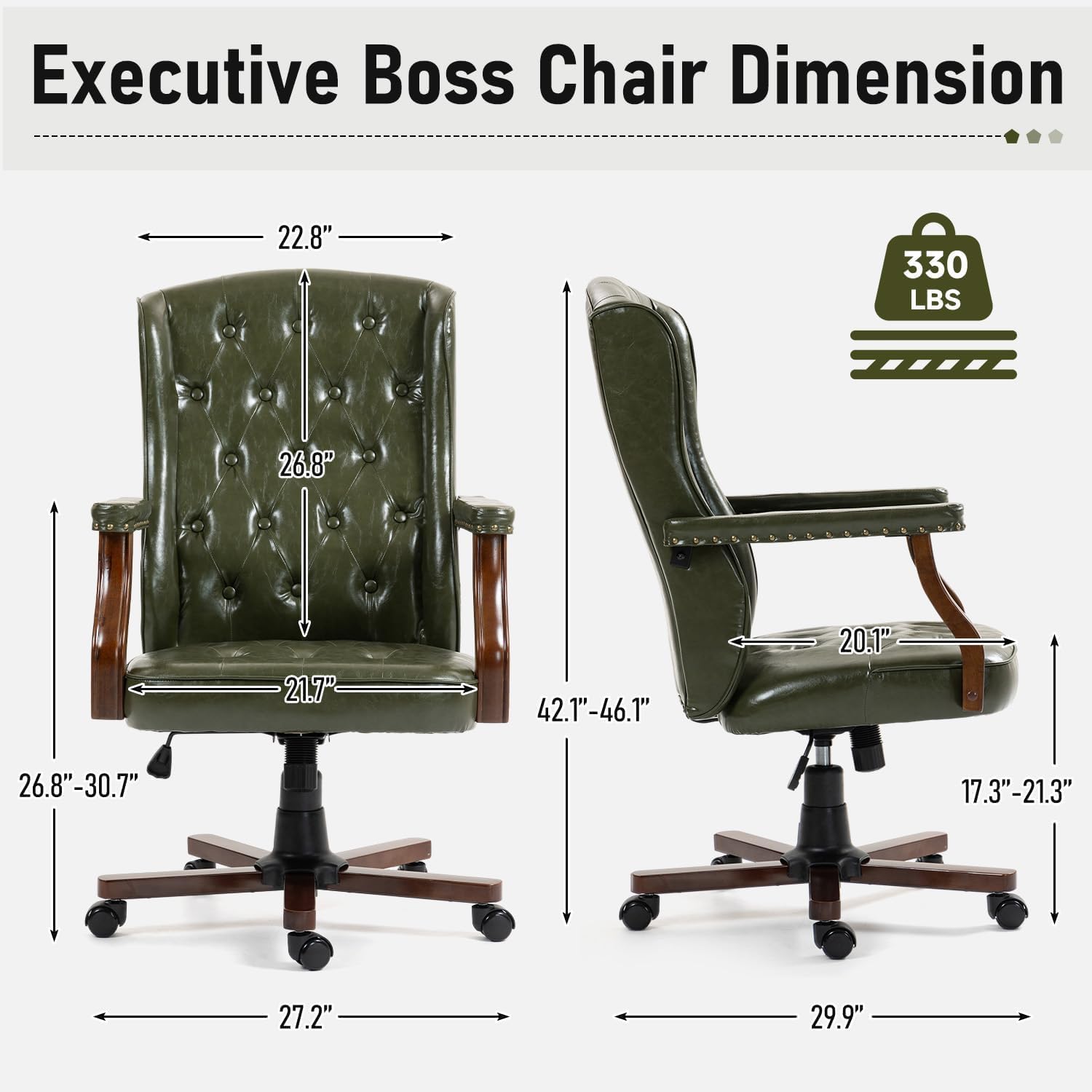 ECOTOUGE Ergonomic Home Desk Chair, Faux Leather Executive Office Chair, Vintage Wingback Swivel Work Chair, Classic Computer Chair for Office, Home and Living Room, Green