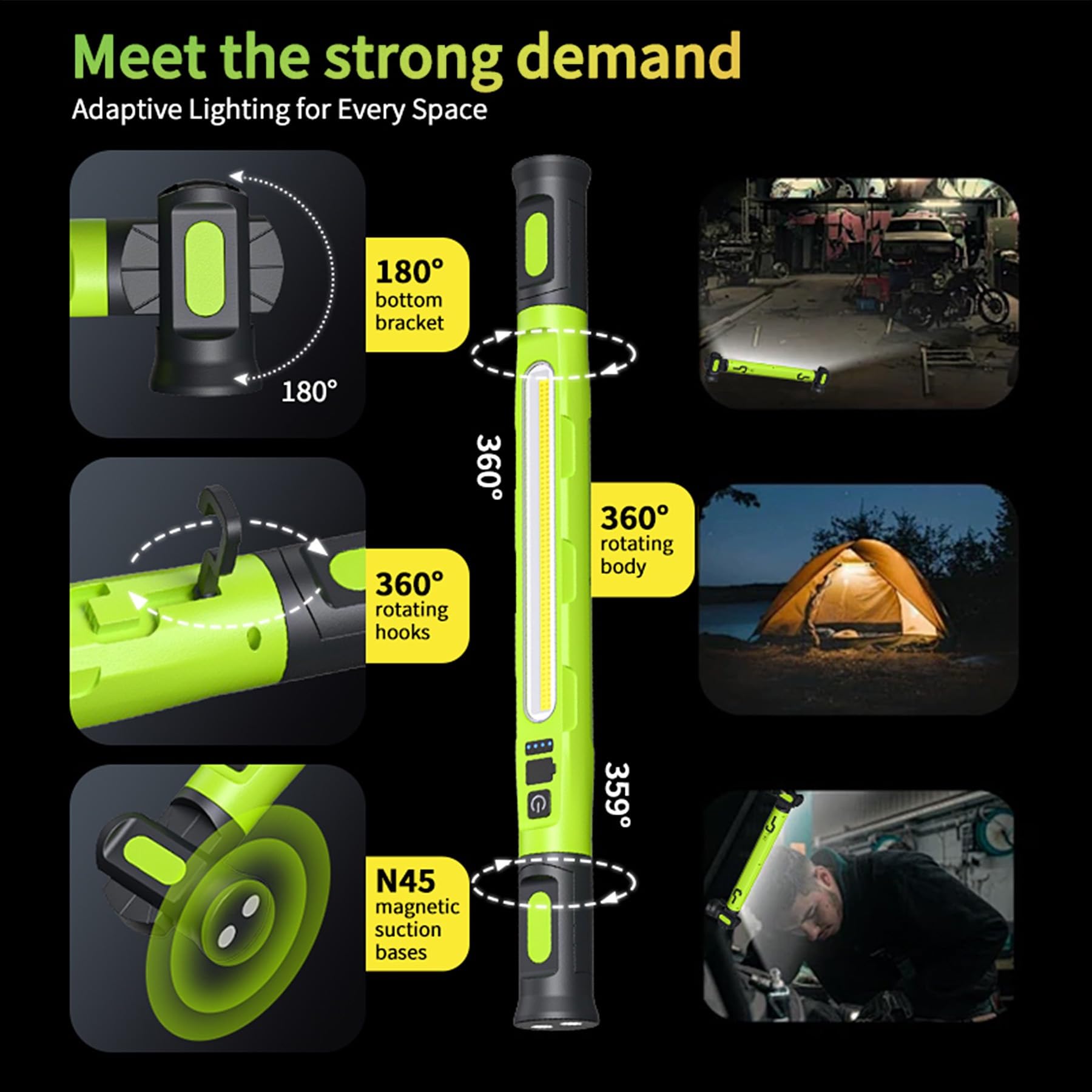 Wiederaufladbare Arbeitsleuchte 3000LM, LED-Inspektionslampe & Taschenlampe mit Zoom