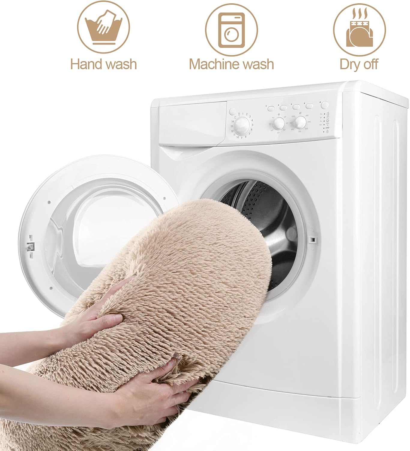 EASELAND Pet Dog Bed for Small Dogs Cats Donut, Comfortable Round Plush Dog Beds Calming Fluffy Faux Fur Cat Dog Cushion Bed, Machine Washable, Anti-Skid (23" x 23", Taupe)