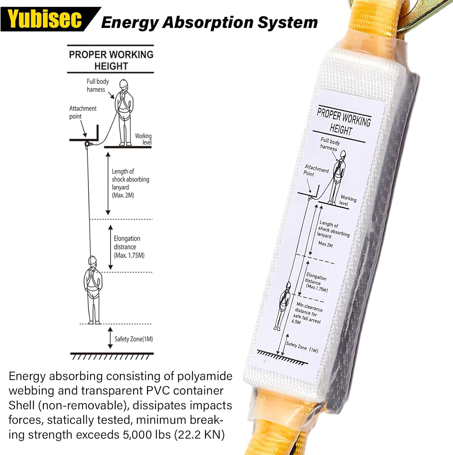 Rope Harness Safety Lanyard 25FT, Vertical Lifeline Assembly with Grab Snap Hooks Shock Absorber, Fall Protection Tree Climbing Lifeline Kit, Heavy Duty Roof Safety Equipment ANSI CE - Image 5