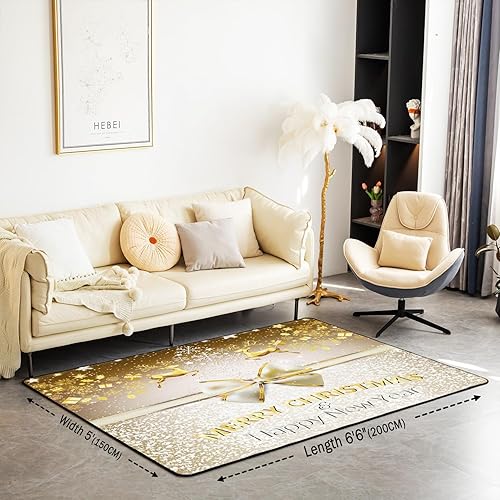 Miniatura 2 de Tapete de interior de Feliz Navidad, ciervo, alce, decoración de estrella dorada con purpurina (sin purpurina sin lentejuelas), alfombra de sala de