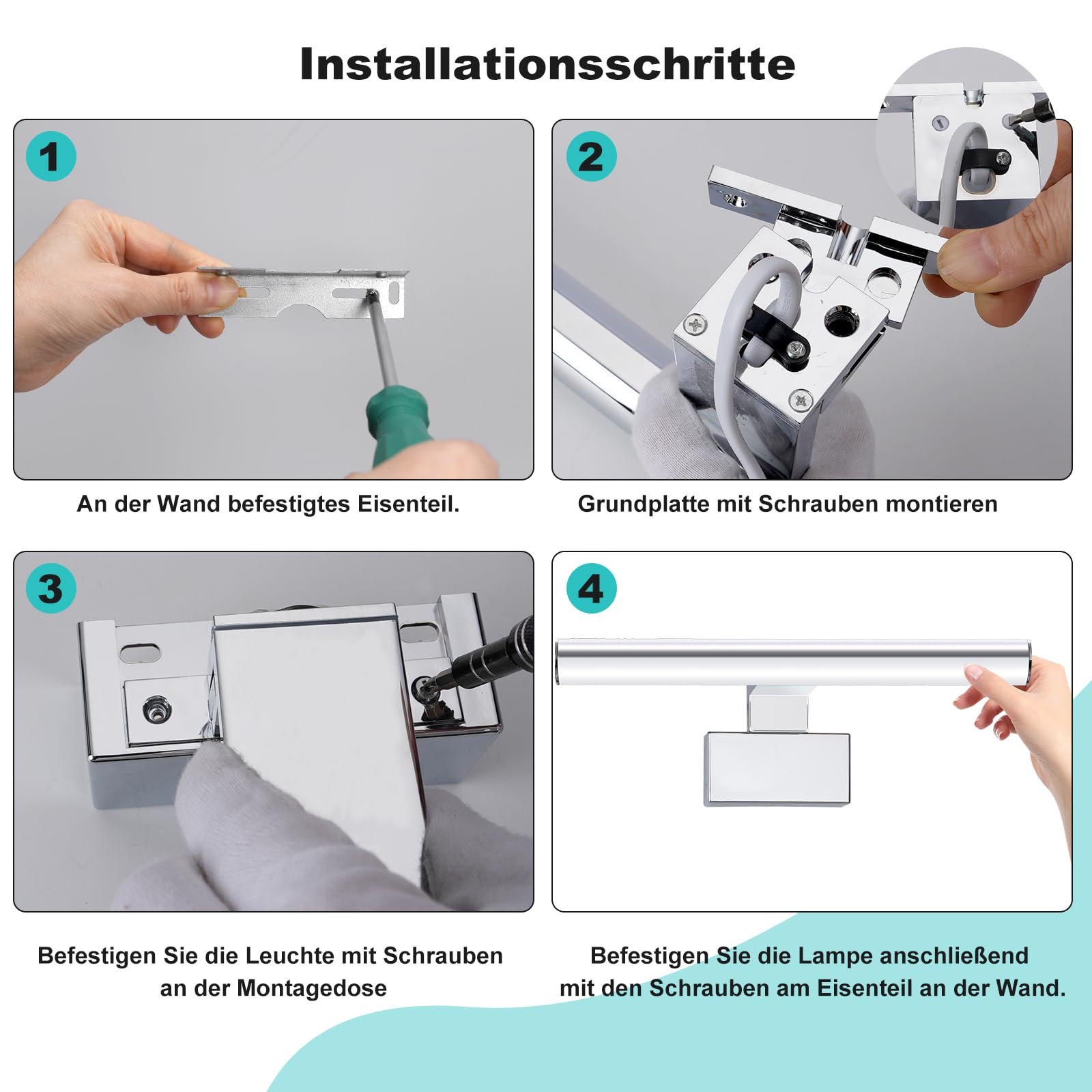 Lampa lustra łazienkowego, lustro łazienkowe led 557-30 chrom 11,8 cala 30 cm, 5 W, 4000 K, lustro łazienkowe oświetlenie szafki lustro, IP44, srebrne lustro led