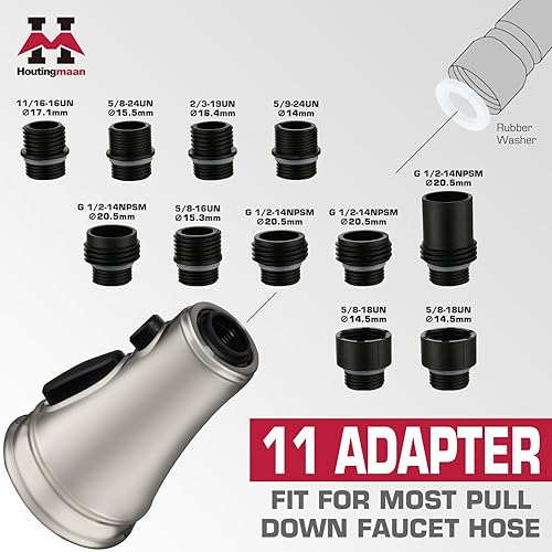 Miniatura 4 de Cabezal de grifo de fregadero de cocina, cabezal rociador extraíble de 3 funciones, boquilla rociadora de grifo con 11 adaptadores, compatible con