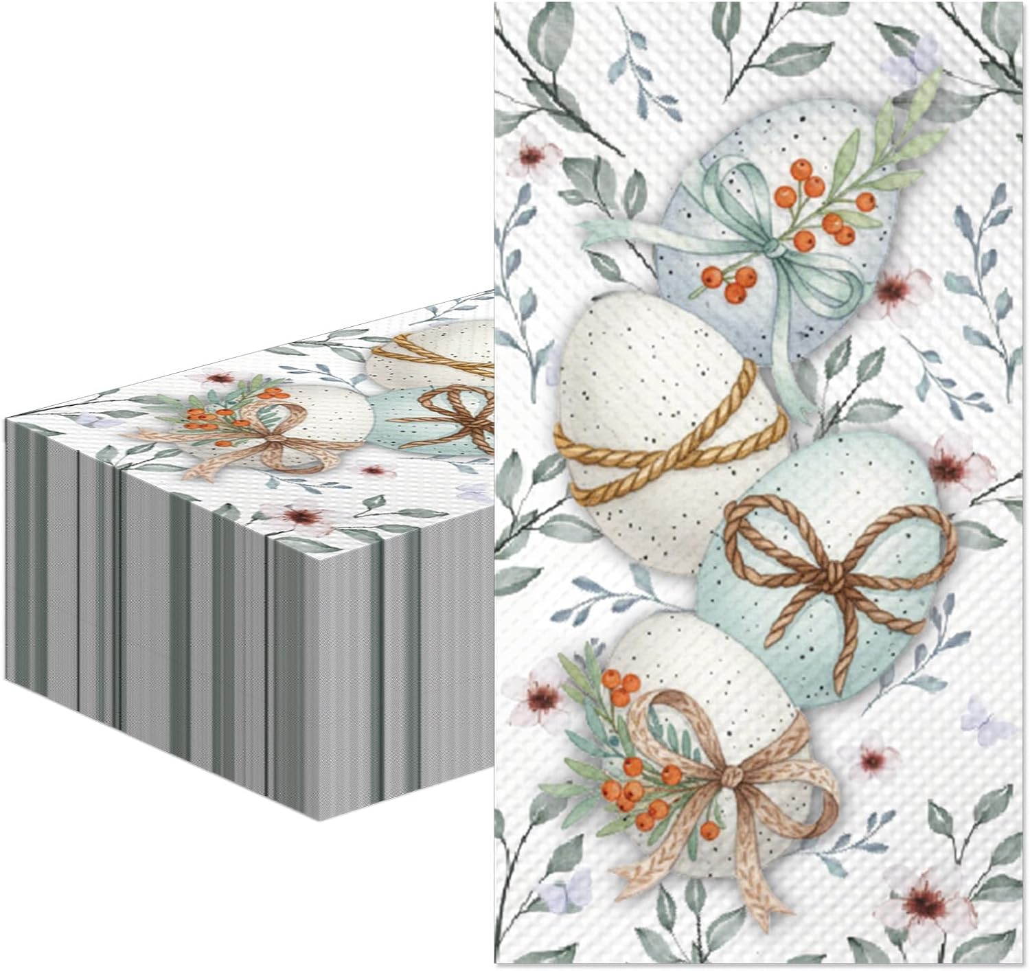 100Pcs Easter Napkins - Watercolor Flower Egg Party Napkins Spring Floral Theme Party Supplies Disposable Luncheon Dinner Napkins 7.8" x4.3" for Tea Party Kitchen Bathroom