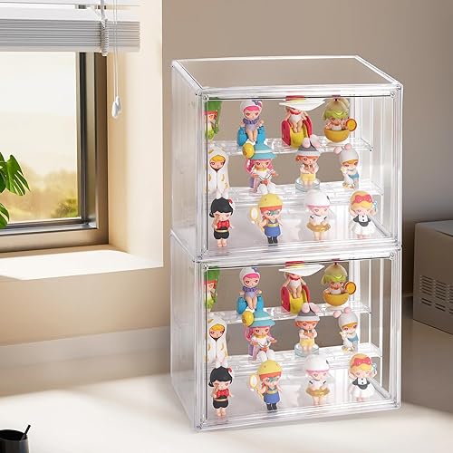 Miniatura 7 de Caja de exhibición de acrílico transparente, caja ciega acrílica de 3 niveles para figuras, organizador de almacenamiento a prueba de polvo con