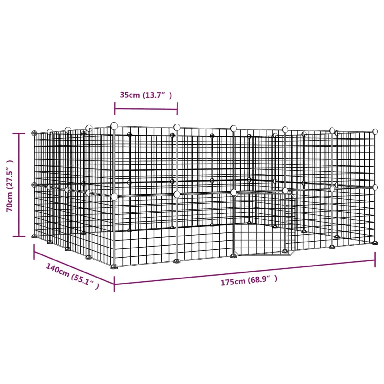 Jaula para Mascotas de 36 Paneles Puerta, ZEYUAN Jaula Cobaya, Jaulas para Conejos, Valla para Mascotas, Recinto para Conejos, Cosas para Conejos, Parque para Conejos, Acero Negro 35x35 cm