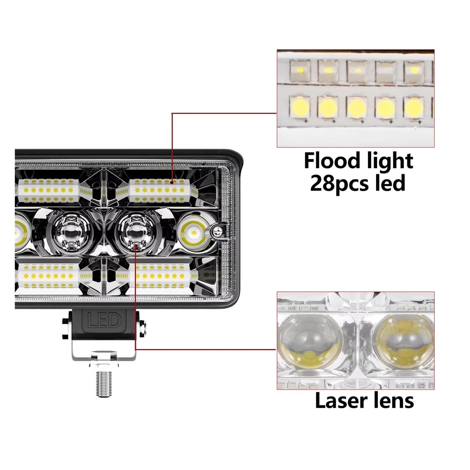 Generico Faro anteriore 3/4/5 Pollici ED Light Bar Off Road Faretto Luce Lavoro LED Faro Corsa Per Camion Trattore 4X4 Barca 12v 24v Lampada Fendinebbia Fari Anteriori Auto(2pcs 3inch 70W)