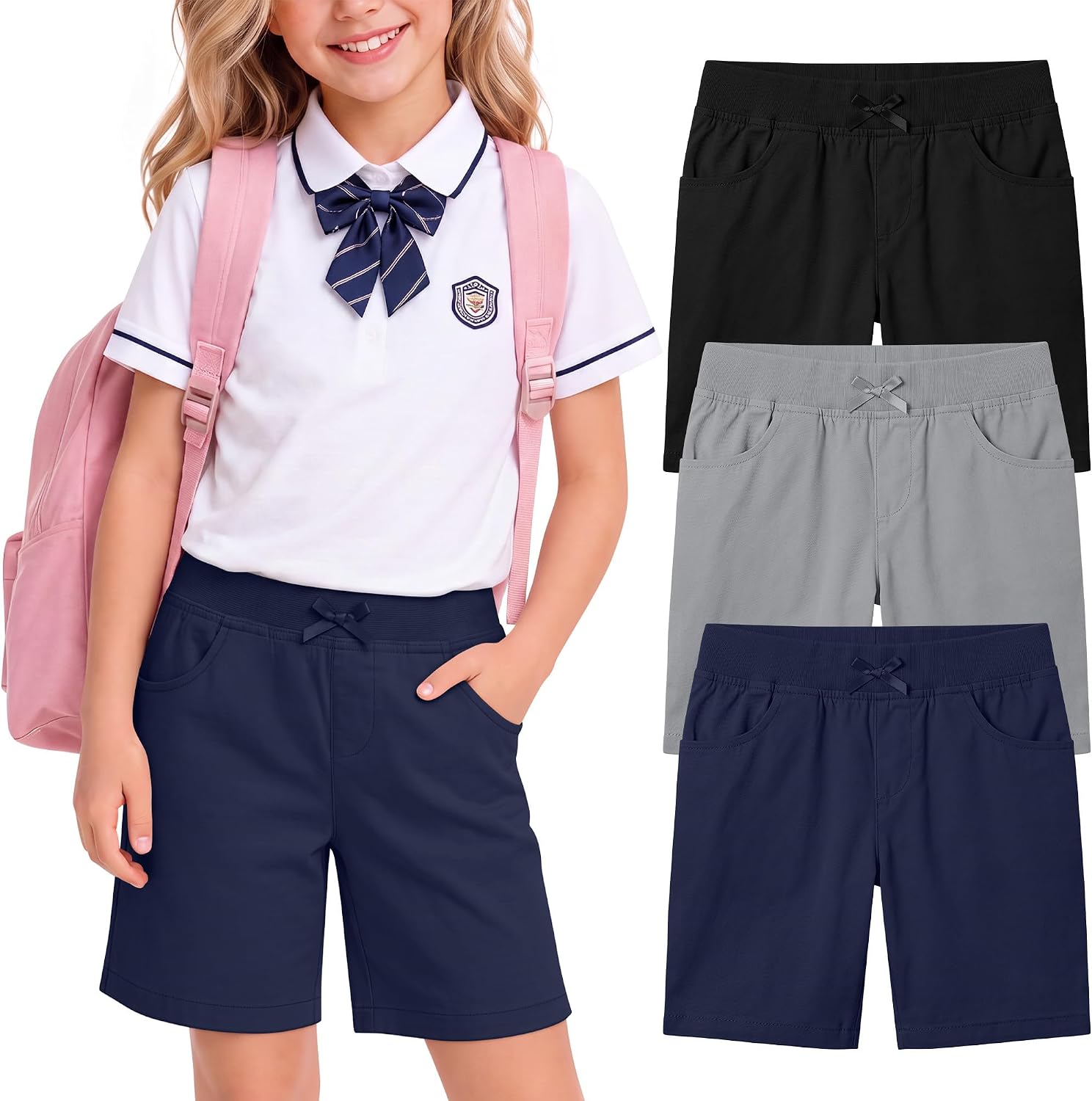 3 Pack Girls' Uniform Shorts