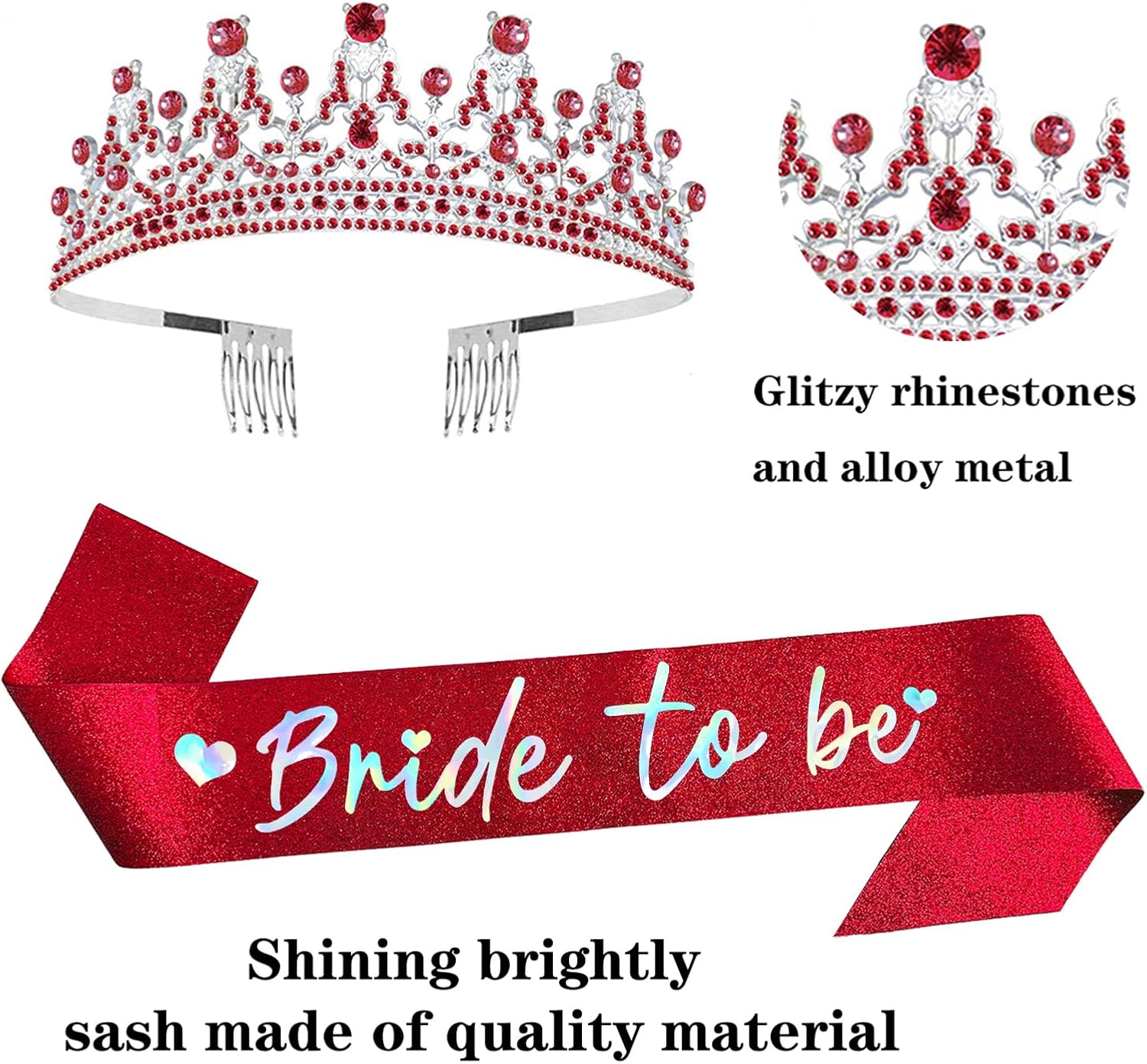 Mayin Bride to Be Tiara and Sash Party Kit Bridal Shower Tiara Women Party Favors Supplies Decorations Red