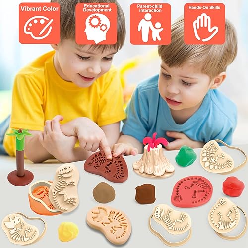Miniatura 3 de Juegos de masa de color para niños de 4 a 8 años, juguetes de dinosaurio, juegos de herramientas de masa para niños y niñas, herramientas de fósiles