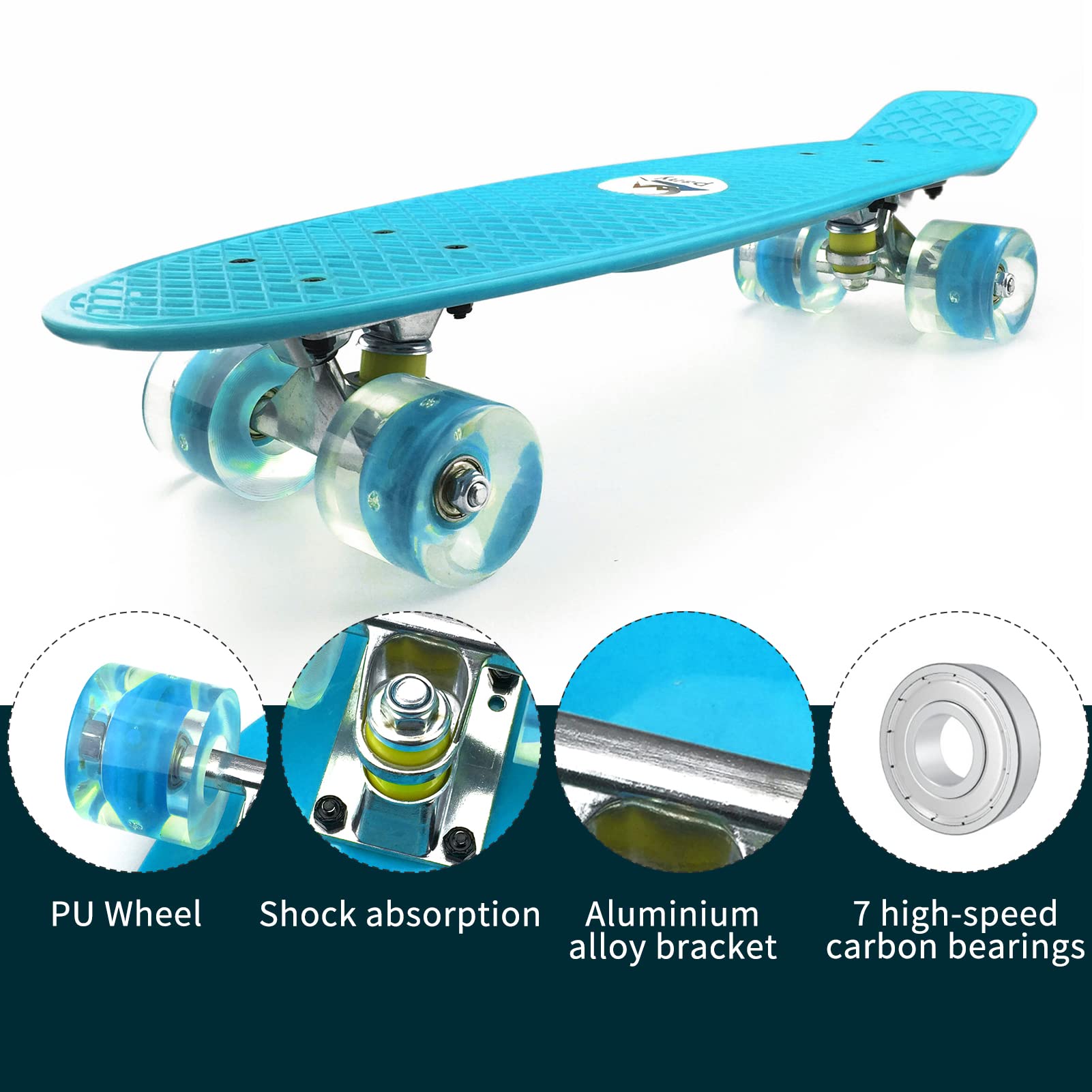22 Skateboard avec roues clignotantes LED pour enfants garçons et filles