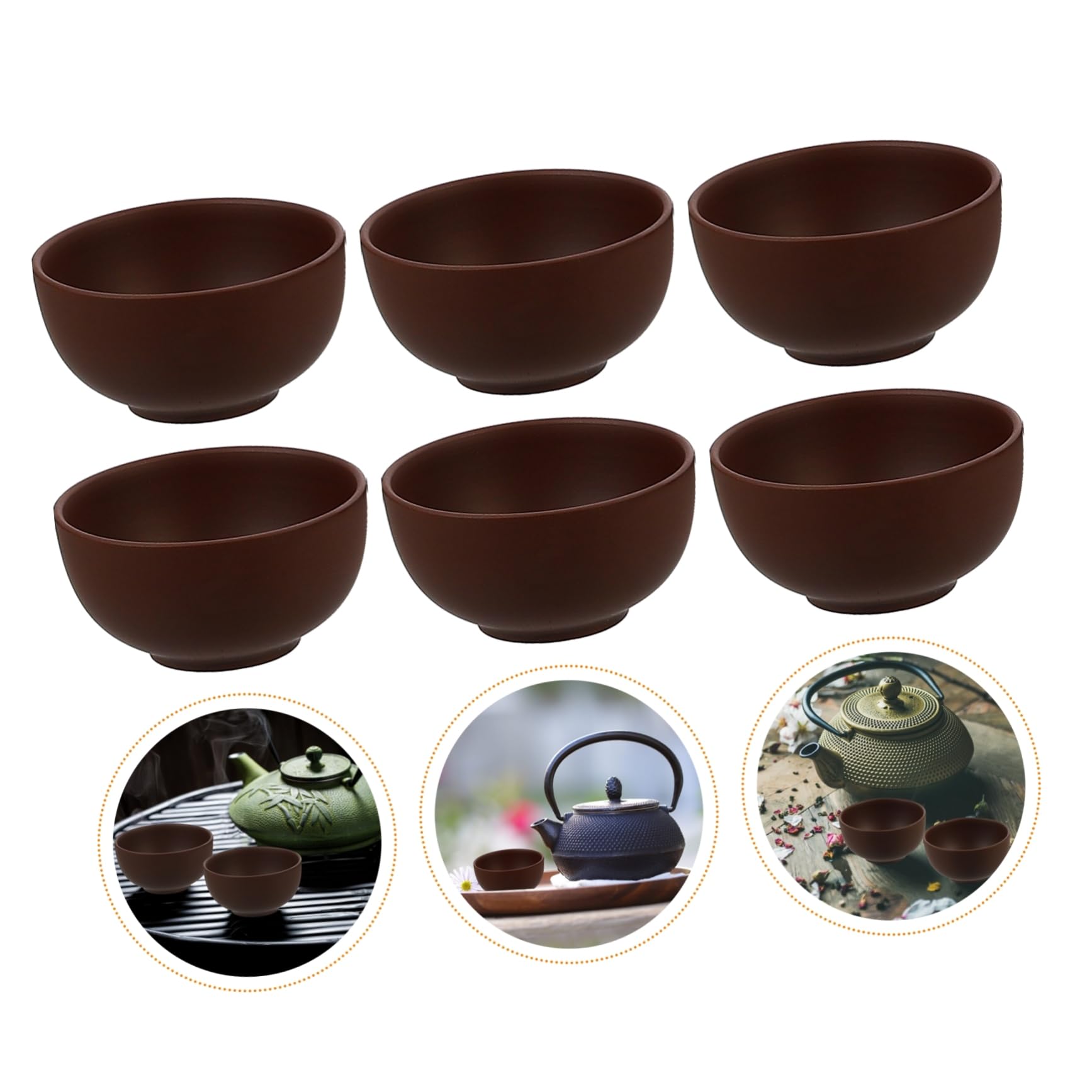 KICHOUSE Tazas de Té de Arcilla Morada Hechas a Mano, Juego de 6 Tazas Grandes de Kung-fu, Cerámica Natural Café, para Degustación de Té Chino en Casa