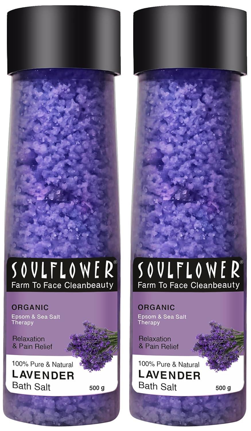 Epsom Lavender Bath Salt| for Skin Cleansing, Body & Foot Spa, Muscle Relief, Ultimate Cleanser to Condition & Soothe Your Skin | 100% Natural. Pure, clinically Tested | Pack of 2 500g Each