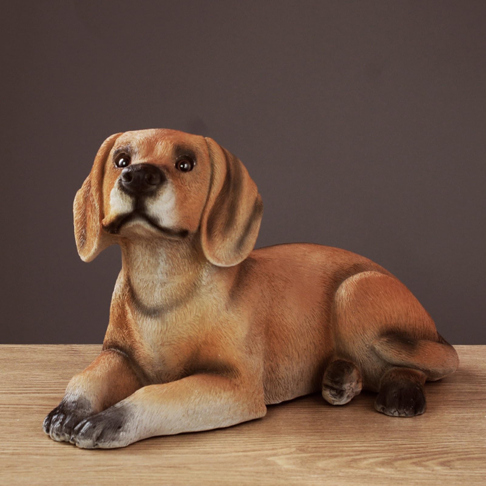Rzeźby zwierząt ogrodowych, rzeźby psów rasy beagle na zewnątrz, figurki szczeniąt na patio, trawnik, dekoracja ogrodowa, brązowy(Brązowy