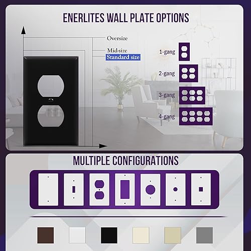 Miniatura 97 de ENERLITES Placa de pared dúplex para toma de receptáculo, cubierta de toma de corriente eléctrica, acabado brillante, tamaño mediano de 1 banda