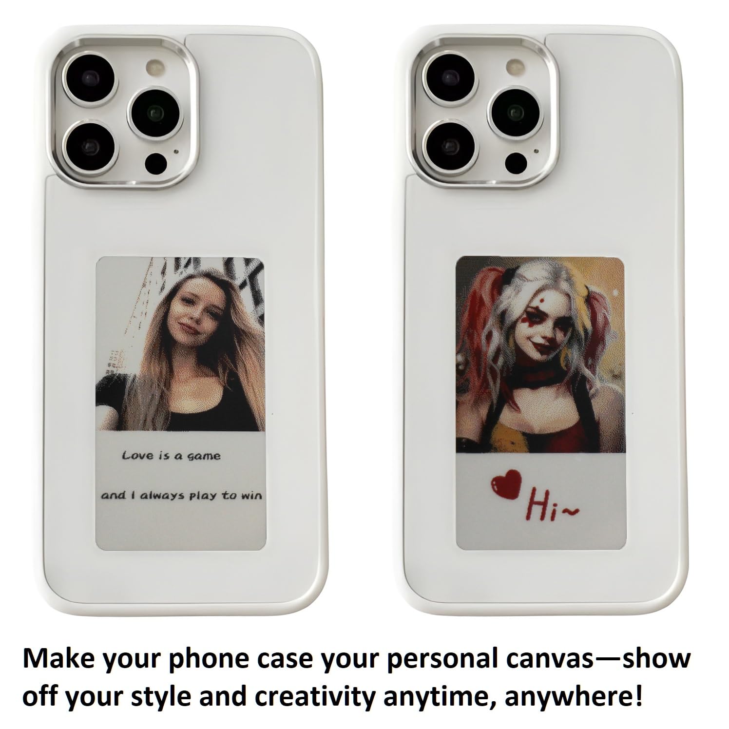 Coque de téléphone à image DIY pour iPhone Smart E Ink Digital Photo Phone Case Custom Portrait Phone Case App Intelligent Screen Casting Ink Display (Blanc, pour iPhone 14 PRO)