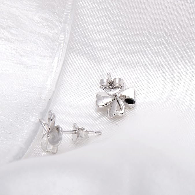 925 Sterling Silver Tiny Clover Flower Studs Earrings for Women