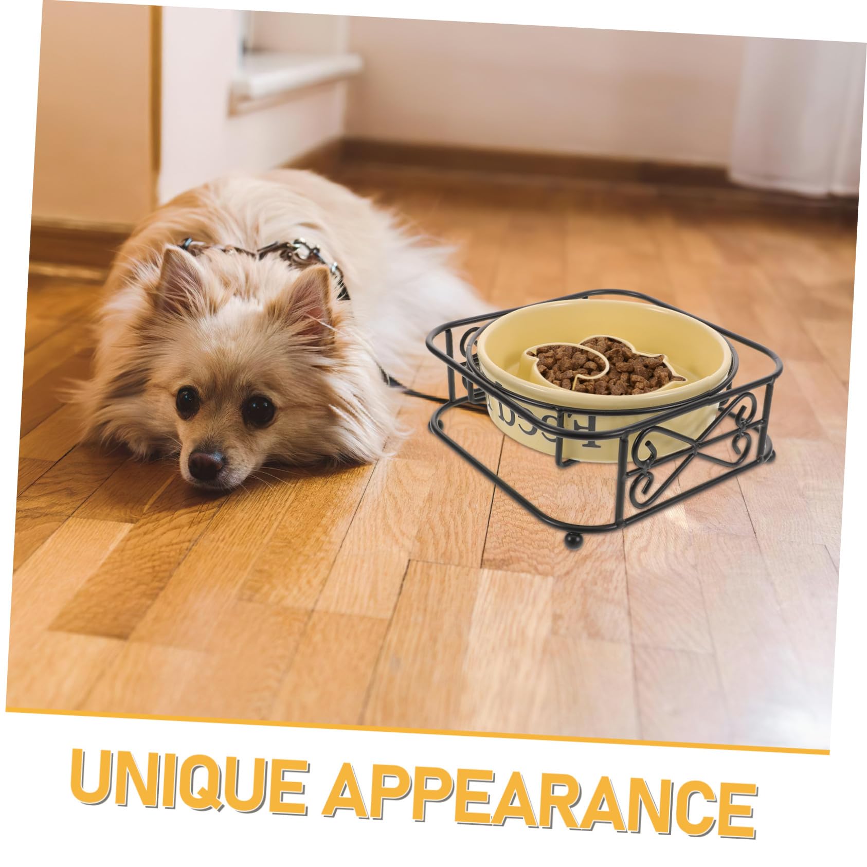 Gamelle Lente en Céramique pour Chien et Chat Anti-glouton | Bol Surélevé avec Support en Fer, Design Stable Non Basculant, Usage Quotidien pour Repas Secs ou Humides