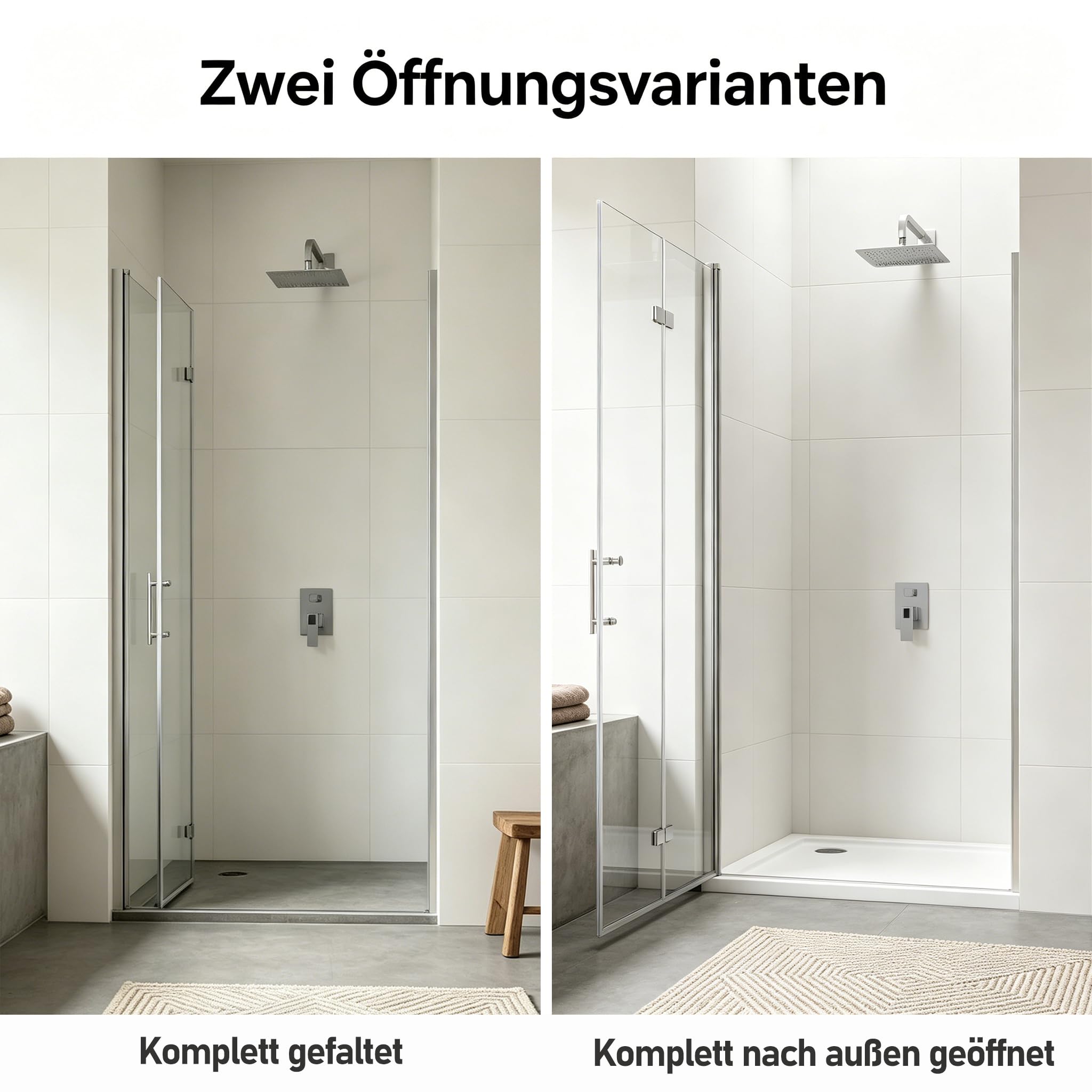 Nische Duschtür Faltbar 90 cm, Höhe: 195 cm, Verstellbereich 89–91 cm, Nischentür Dusche mit Falttür aus 6 mm ESG Nano-Glas, Duschabtrennung Faltbar, Rahmenlos Duschwand, ohne Duschtasse