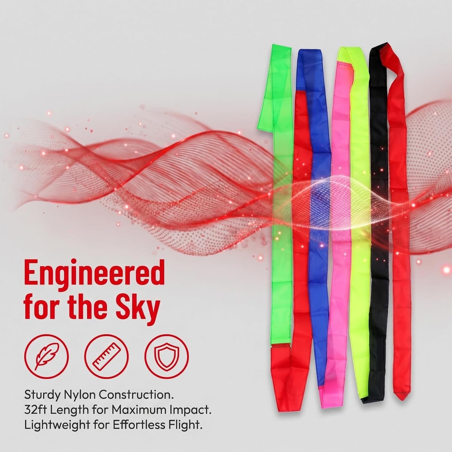2Pcs Kite Flat Ribbon Tail Streamer 32Ft Long for Outdoor Kite Flying Accessories Floating Turning Tail for Stable Flight and Decoration image 3