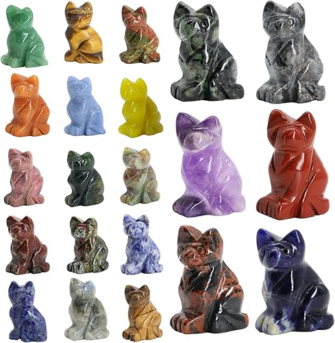 Wemeki Figuras de gato de piedras preciosas 1 unidad estatuas de gato de la suerte talladas a mano con bolsillo de cristal curativo tallado para