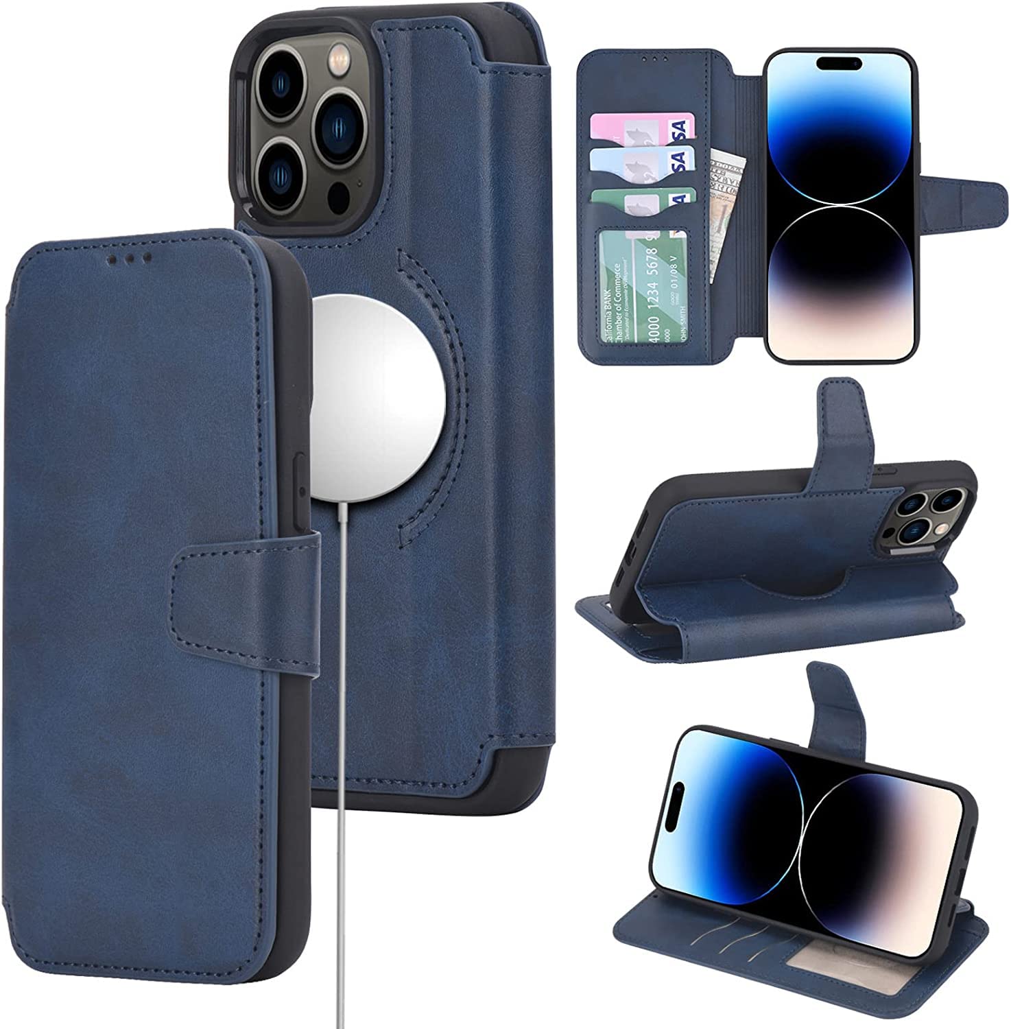 Chargement sans fil MagSafe étui portefeuille iPhone 14 Pro avec porte-cartes intégré