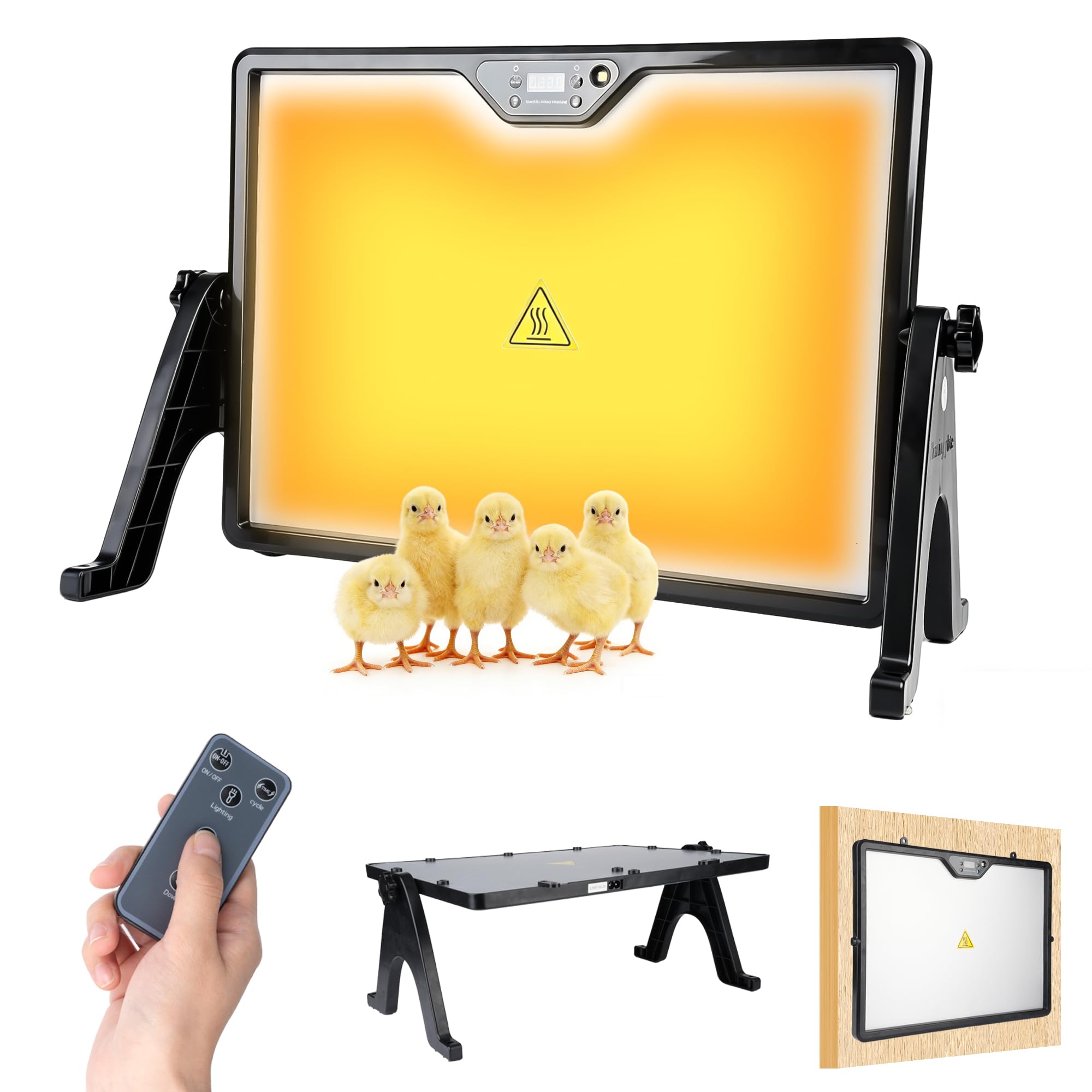 Plaque Chauffante pour Poussin 41x30cm 180W avec Thermostat et Télécommande, Chauffage Poulailler 30–75 °C, Plaque Double Face pour Poules Canards Élevage de Volaille Chauffage Poussin