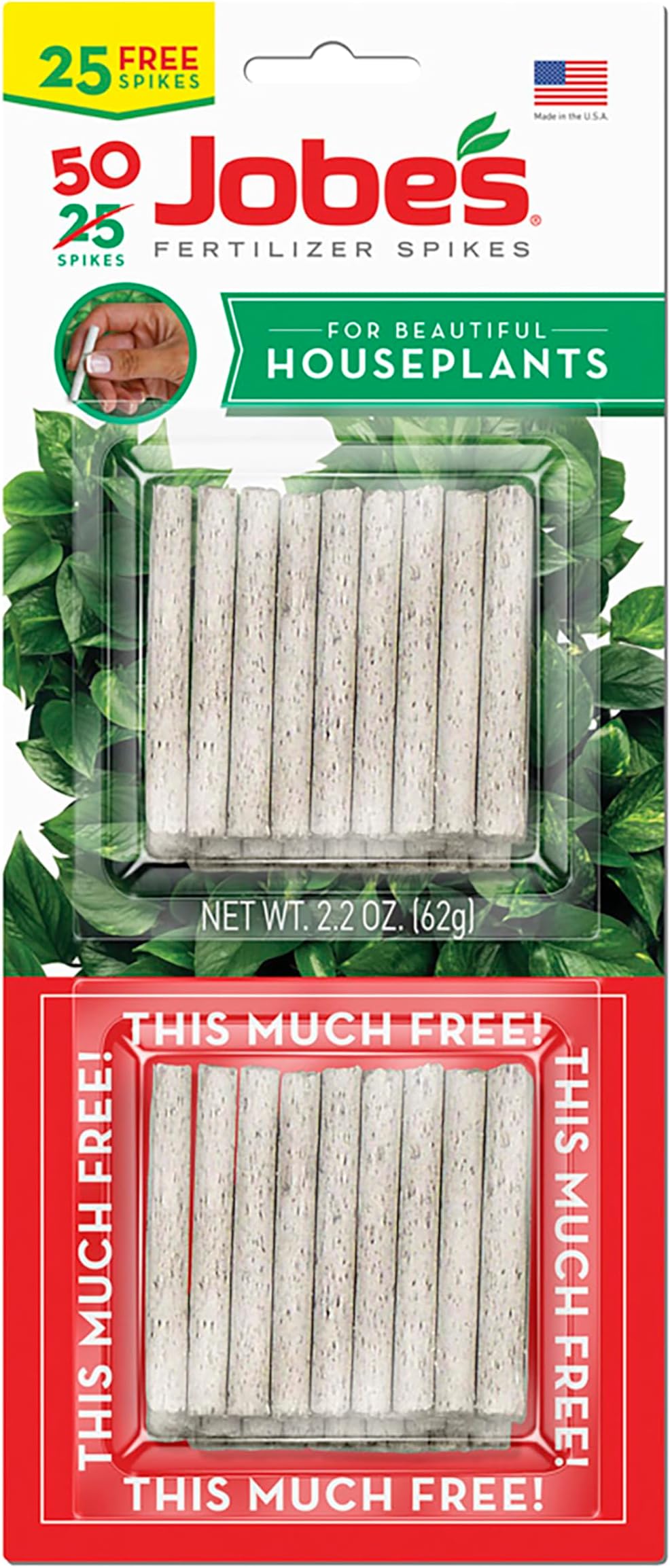 Jobe's Plant Food Fertilizer Spikes, Easy Plant Care for All Indoor Flower and Foliage Houseplants, 50 Count