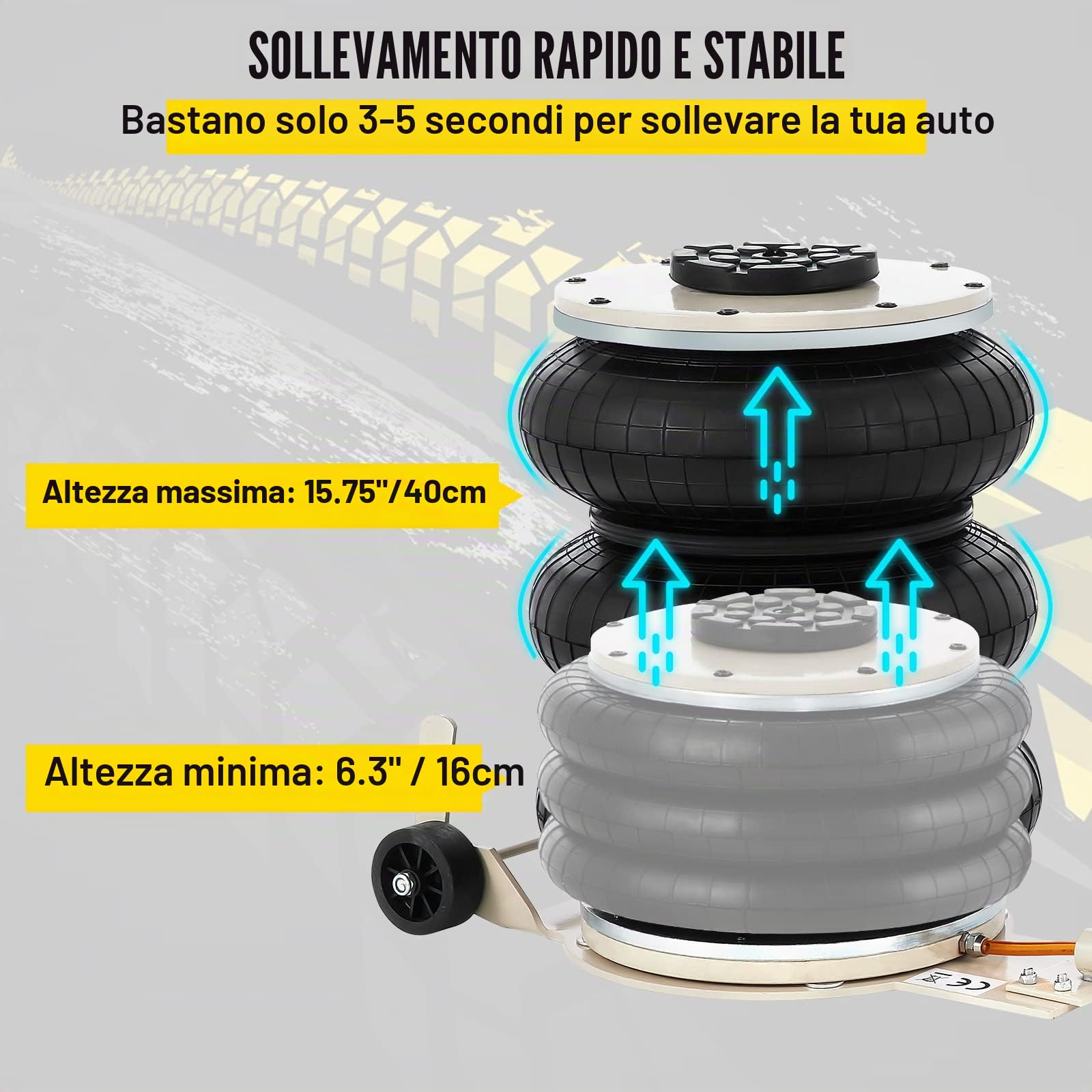 VEVOR 5T Cric Pneumatico ad Aria Cric Martinetto Pneumatico in Acciaio Air Jack Veloce per Sollevare L'auto