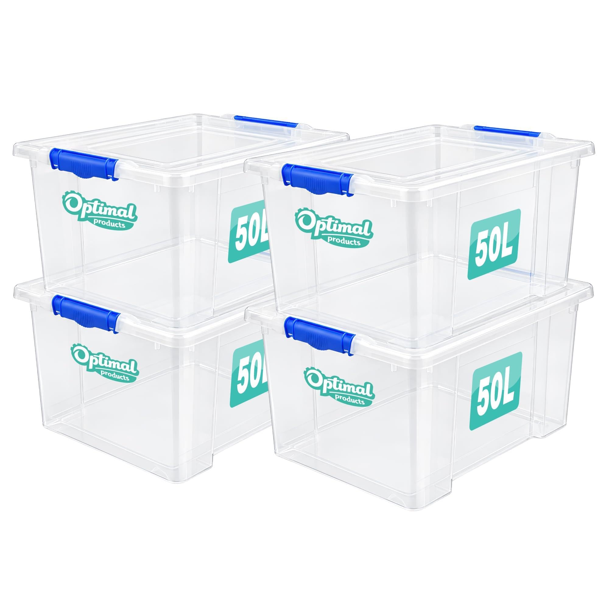 4 x Storage Boxes With Clip Lock Lids Sturdy Litre Heavy Duty Clear Stackable Lockable Multipurpose Plastic Storage Box Indoor Outdoor Containers Home,Office,Kitchen,Garage (4 x / 50 Litre)