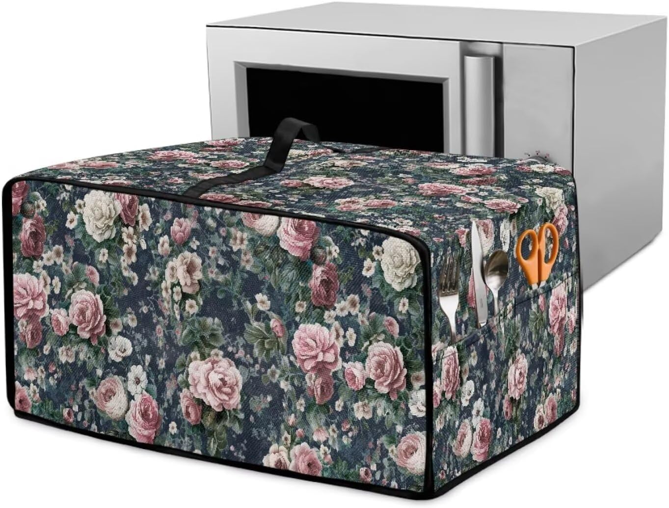 Vintage Rose Pattern Toaster Oven Cover, Dustproof Toaster Protection Heavy Duty Kitchen Appliance Cover with Storage Bag Kitchen Decoration Accessories, L
