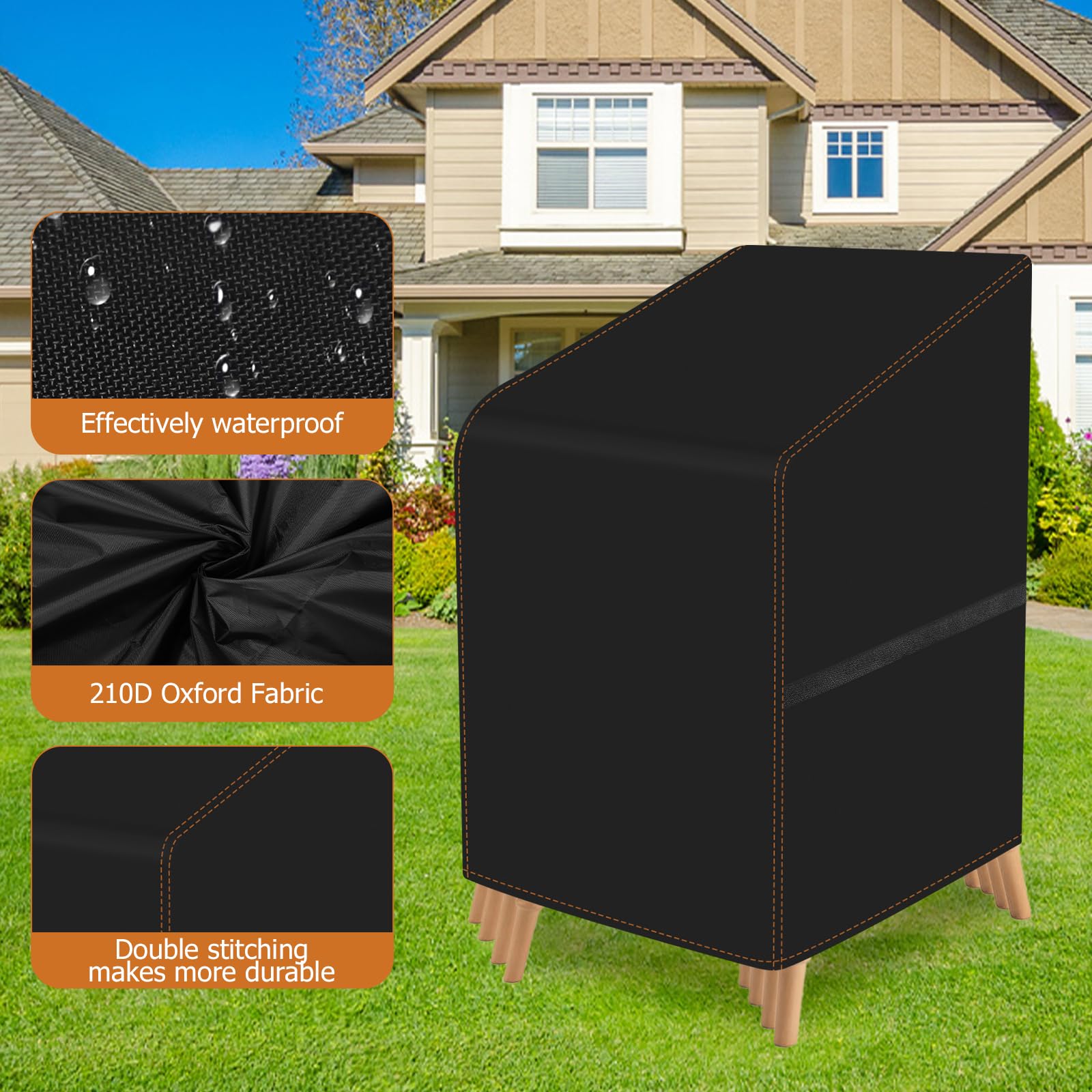 Housses De Protection Pour Chaises De Jardin Lot De 2 - Tissu Oxford 210D, Imperméable, 64x64x120 Cm