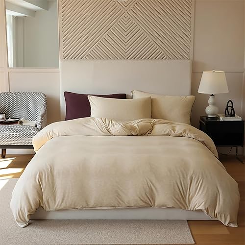 Luxlovery Juego de edredón beige champán, tamaño California King, color beige oscuro, tamaño California King, color gris topo, suave, transpirable,
