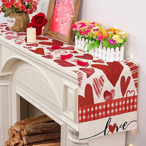 Miniatura 5 de Siilues Camino de mesa de San Valentín decoración de corazón dulce para el día de San Valentín camino rojo de San Valentín para mesa decoración de