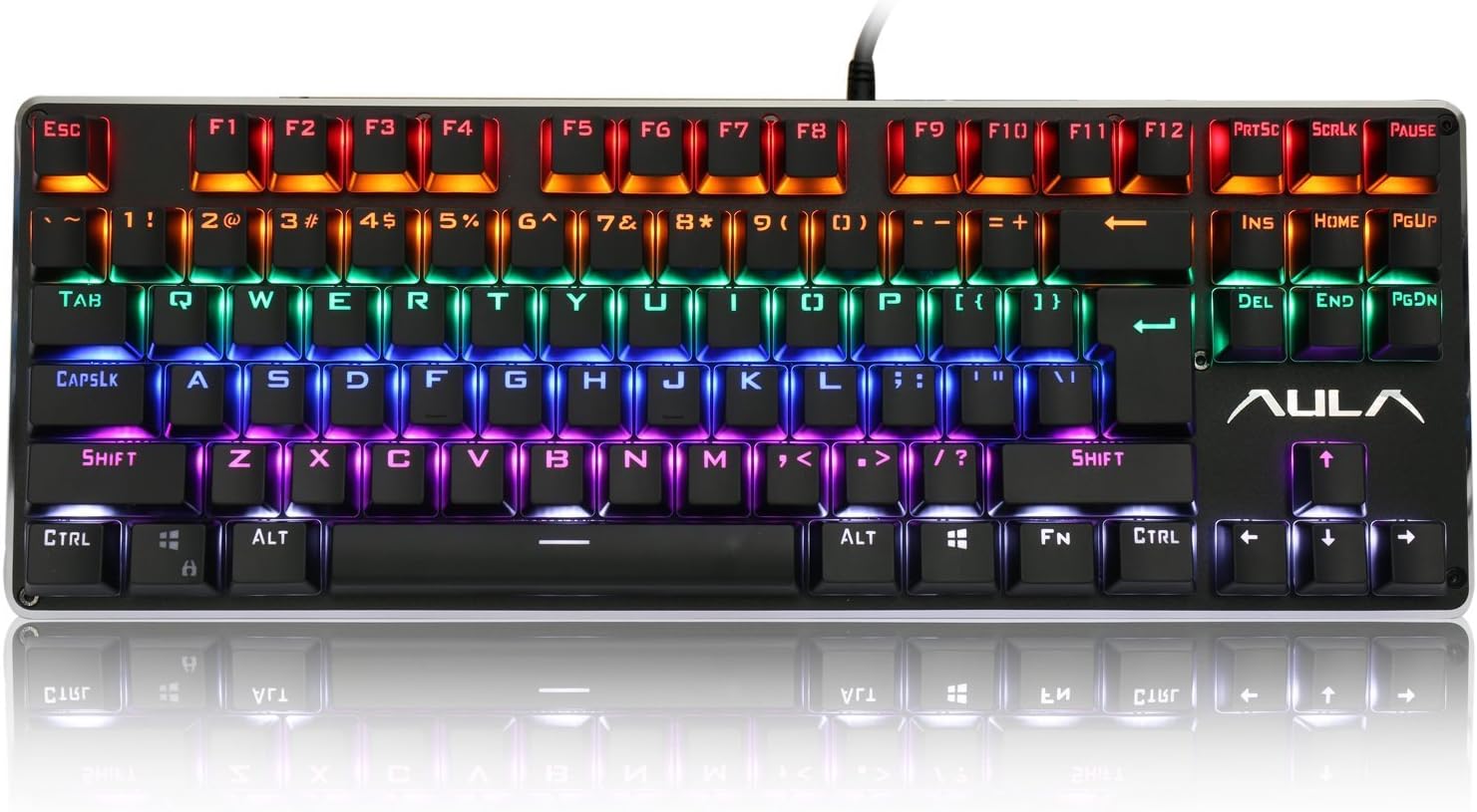 AULA F2012 Mechanical Gaming Keyboard, Water-Resistant Multicolor Backlit Gaming Keyboard with Blue Switch, 87 Anti-ghosting Keys (Black)