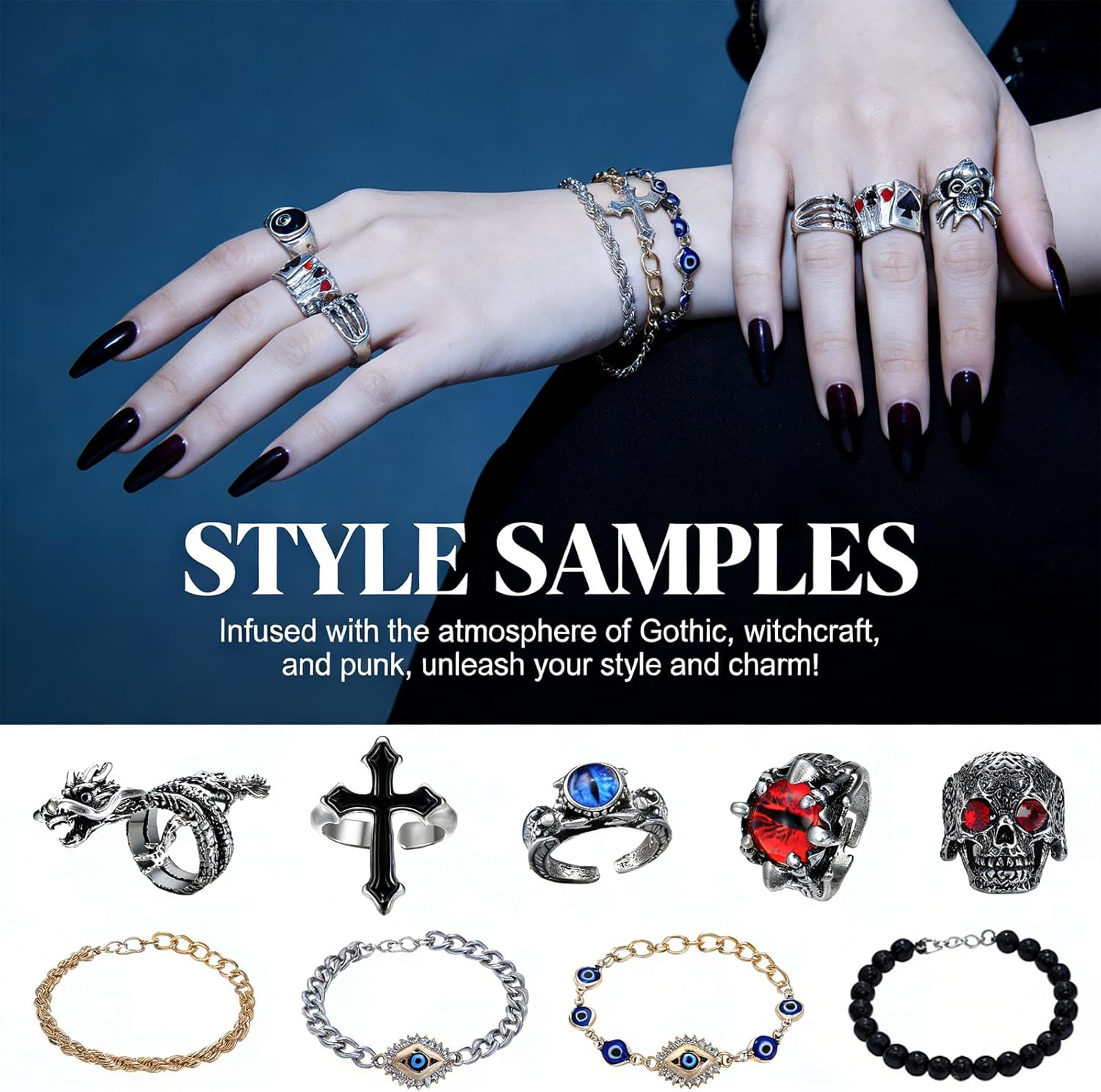 Mystery Jewelry Jar - 35 Pieces Gothic Surprise Jewelry Box Includes Necklaces, Earrings, Rings and Bracelets, Alternative Jewelry Set as Perfect Witchy Gifts for Women
