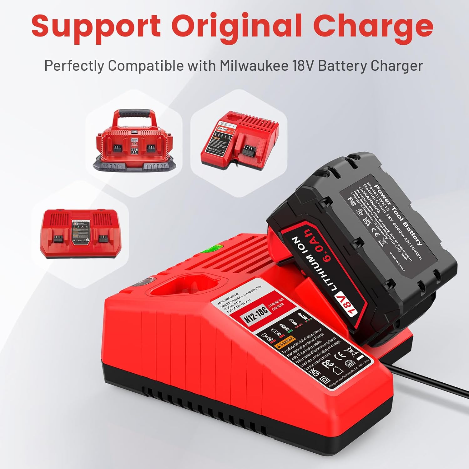WECACHWE 2pack 6.0Ah Replacement for Milwaukee 18V Battery Compatible with Milwaukee 18 Volt Batteries 48-11-1815 48-11-1820 48-11-1828 48-11-1830 48-11-1840 48-11-1850 48-11-1852