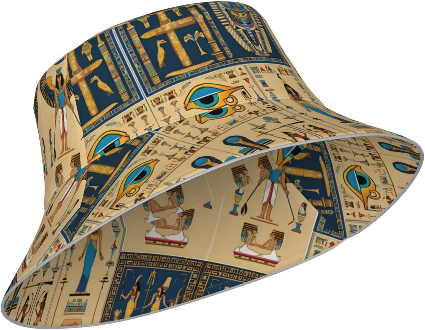 (Ancient Egypt Tribe Series) Reflective Reversible Bucket Hat Foldable Breathable Stylish Two-Way Wear for Outdoor Travel Daily Activities Black