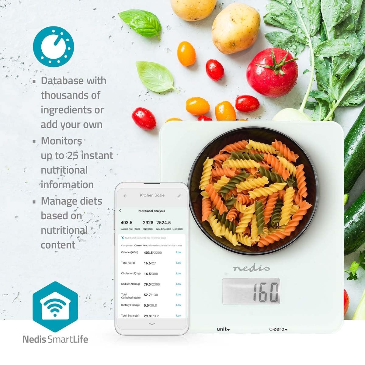 SmartLife Küchenwaage - Bluetooth - Glas/Kunststoff - Weiss