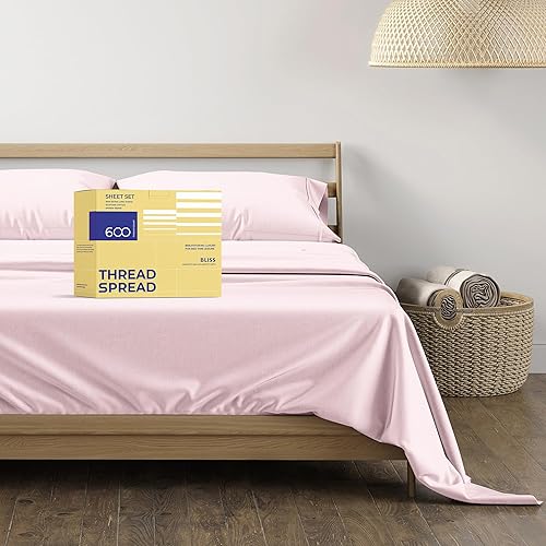 THREAD SPREAD Sábanas de lujo de 600 hilos  Juego de sábanas de calidad de algodón egipcio  Sábanas bajeras y fundas de almohada  4 piezas suaves y