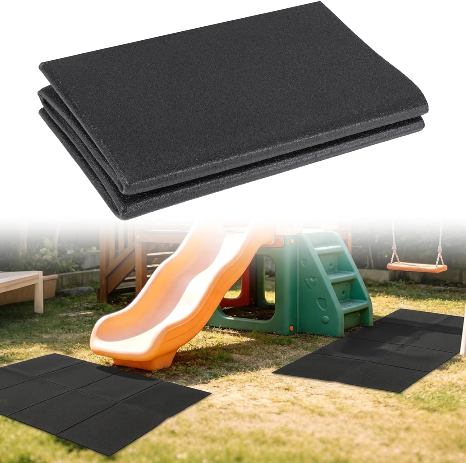 2 PCS Foldable Outdoor Playground Mats, Outdoor Play Mat, High Density Waterproof Anti Slip Floor Pads Double Sided Wear Resistant Protection Mats for Treadmill Swings Slides Indoor and Yard Use